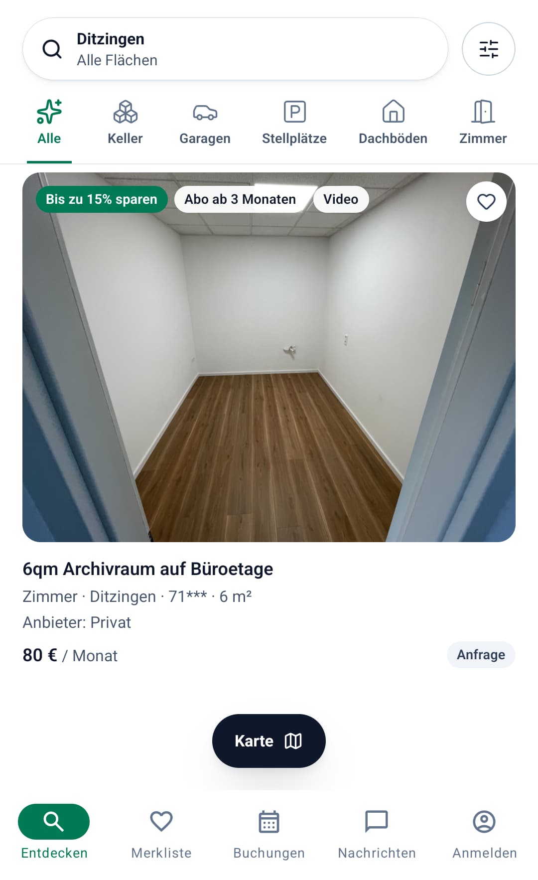 Lagery für Android: Suchergebnis für einen 6 m² großen Archivraum in Ditzingen mit Foto und Monatspreis
